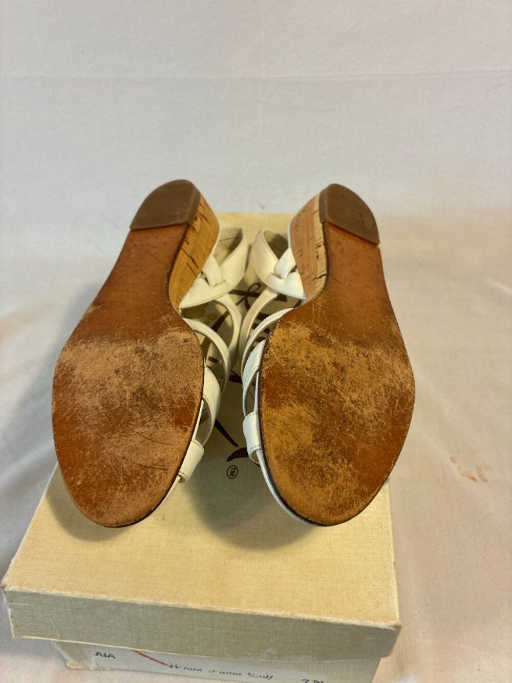 Rangoni of Florence AIA White Leather Strappy Cork Wedge Sandals 7 N Italy‎ - Picture 3 of 3